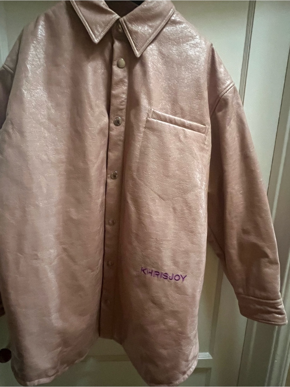 Khrisjoy relaxed oversized Blush Leather Shirt Jacket Size XL NEW